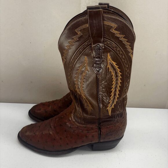 Lucchese 2000 Brown Full Quill Ostrich Cowboy Roper Boots Brown Mens 9.5 D - Picture 1 of 11